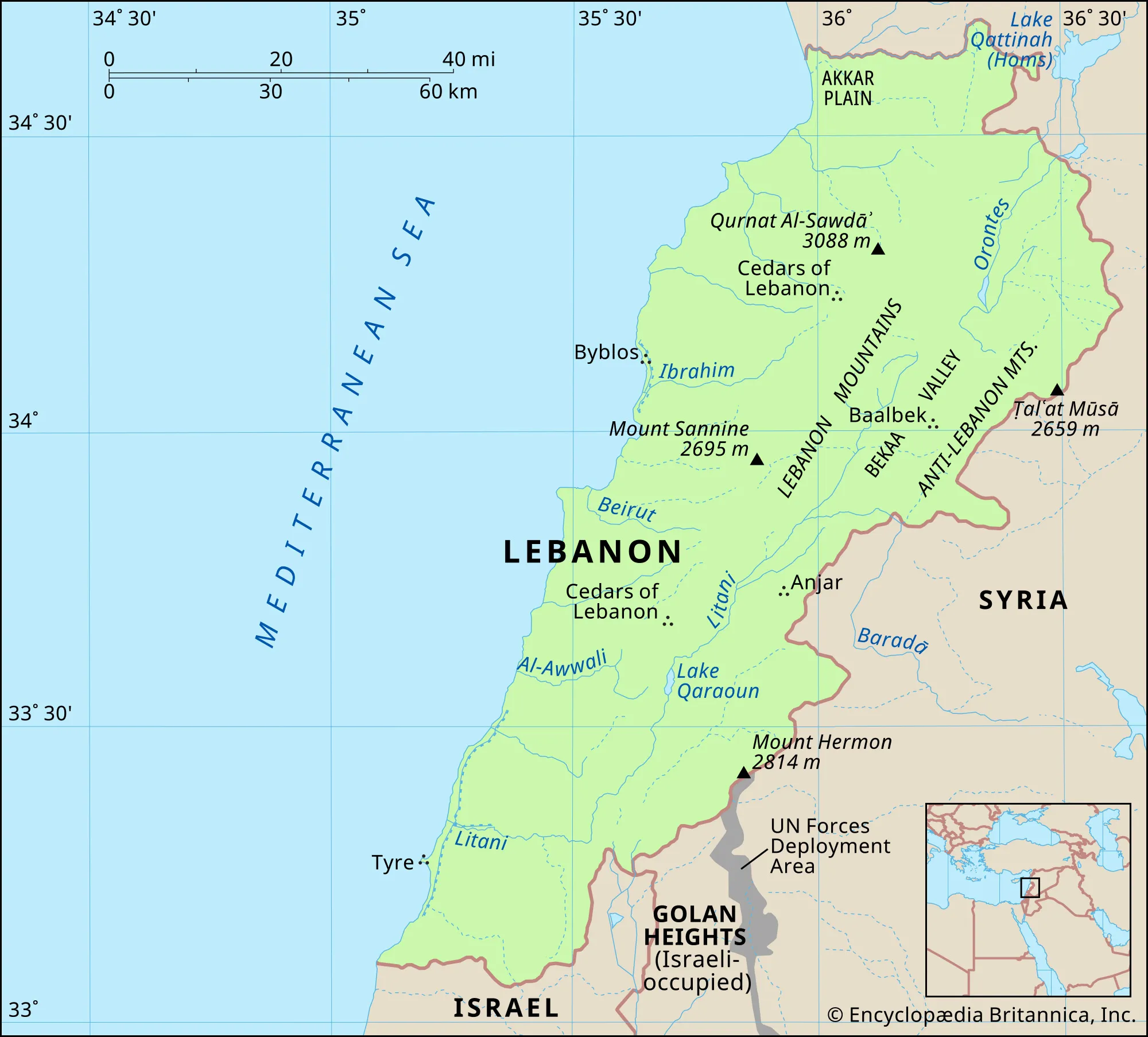 Lebanon: Location and Geographical Features