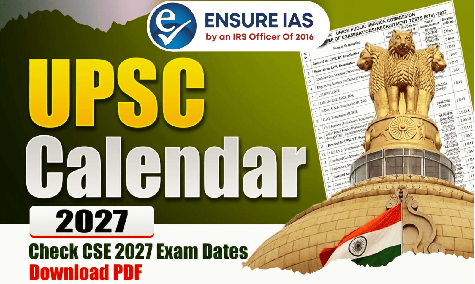 UPSC Calendar 2027, Check CSE Exam Date, Download PDF